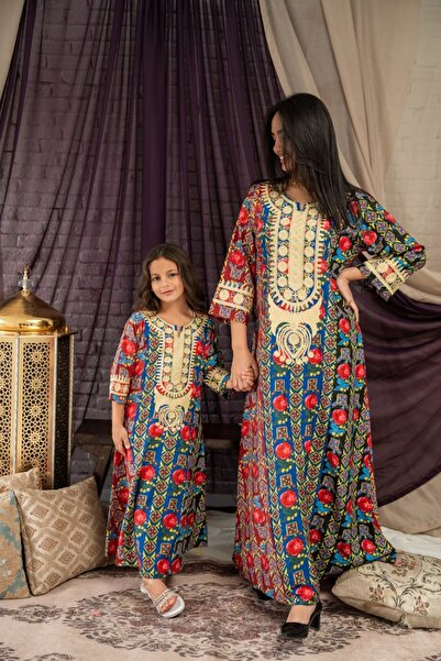 AFandina جلابية الام والبنت شالكي مميزة بنقشة متناسقة وقصة واسعةSM -50