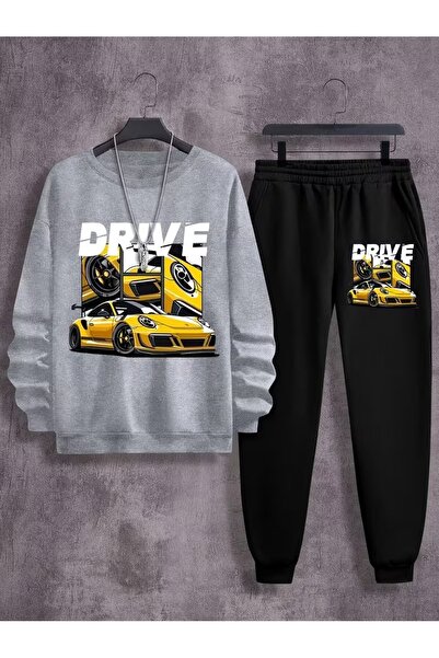 Massgai Unisex Car Drive Printed Crew Neck Oversized Bottom-Top Jogger Cotton...