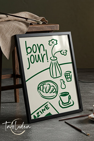 tablodea Pinterest Bonjour Croissant scris cu cafea Ilustrație Cafenea Decor ...