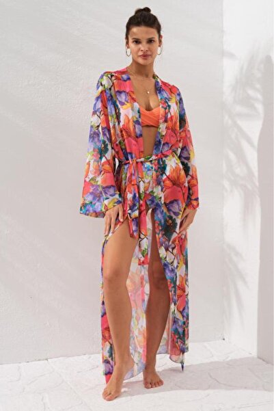 Pierre Cardin Long Kimono with Tie at the Waist 231812-D-Violet