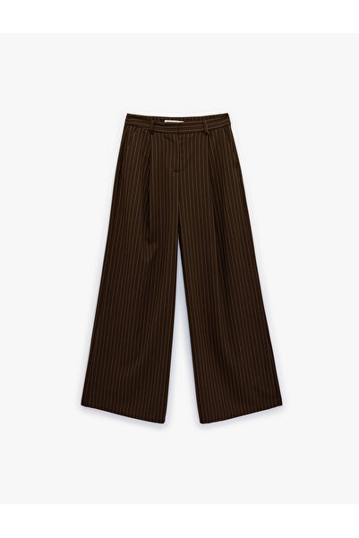 Koton Pantaloni cu dungi cu picioare largi din amestec de viscoză plisată