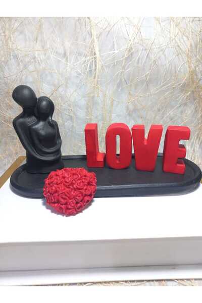 emilysamy Love Written Heart Figured Hugging Lover Figurine Set Black-Red