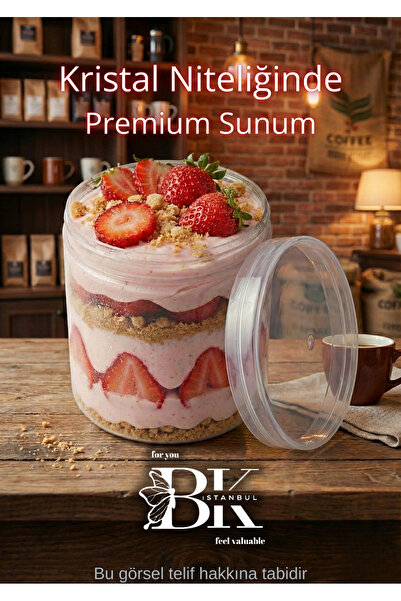 bkistanbul Kapaklı Magnolya Kasesi 10 Kap + 10 Kapak | Kapaklı Mika Sunum Kabı 300 cc 10'lu