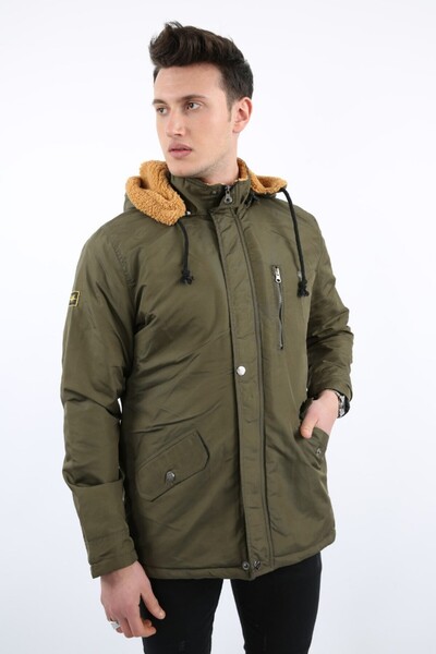 buğrahayalin Thick Men's Casual Coat with Fur Inside, Detachable Hood, and Cr...