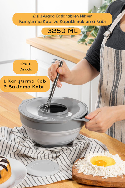 Mithra Life Foldable Silicone Gray Mixer Mixing Whisk Storage Container 3.25 ...