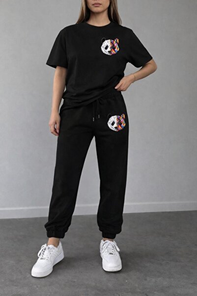 zeag طقم تي شيرت رياضي مطبوع عليه باندا للسيدات