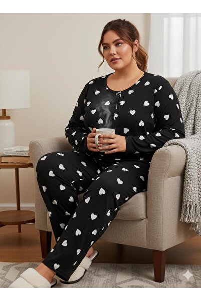 Silona Homewear White Heart Plus Size Oversized Pajama Set