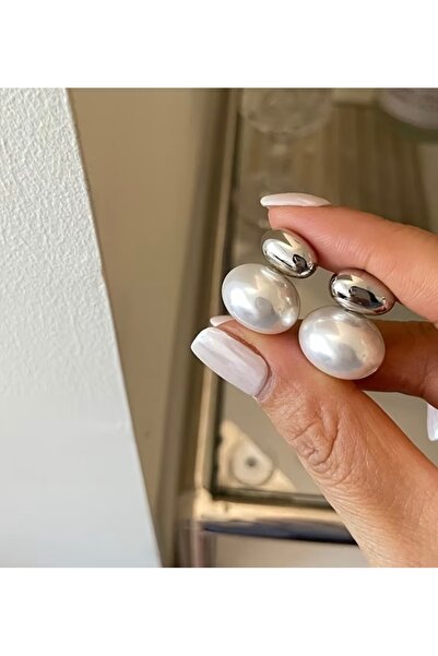 SELUVİA Gold & Silver Renk Detaylı İnci Topçuk Kadın Küpe | Zarif ve Şık Tasarım