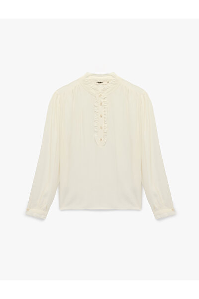 Koton قميص فيسكوز بأكمام طويلة وياقة مكشكشة وأزرار