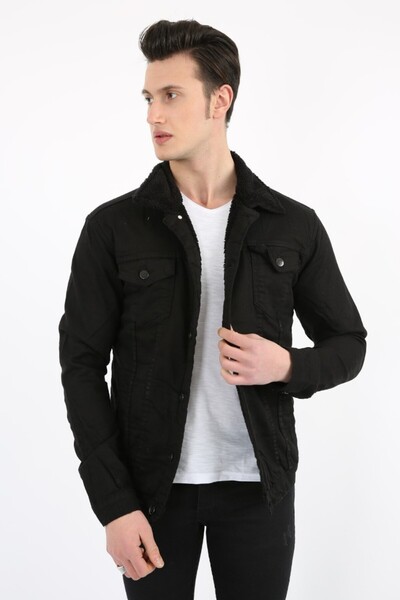 buğrahayalin Thick Sports Men's Casual Denim Jacket with Fur Inside and Snap ...