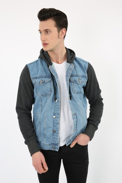 Giyimodam Hooded Men's Sports Casual Denim Jacket with Fleece Lining and Butt...