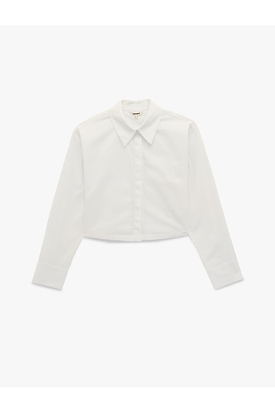 Koton Regular Fit Long Sleeve Classic Collar Crop Shirt