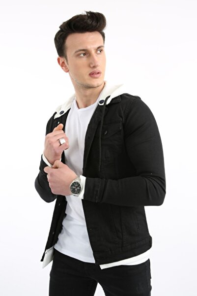 buğrahayalin Hooded Men's Sports Casual Denim Jacket with Buttoned Bottom Ope...