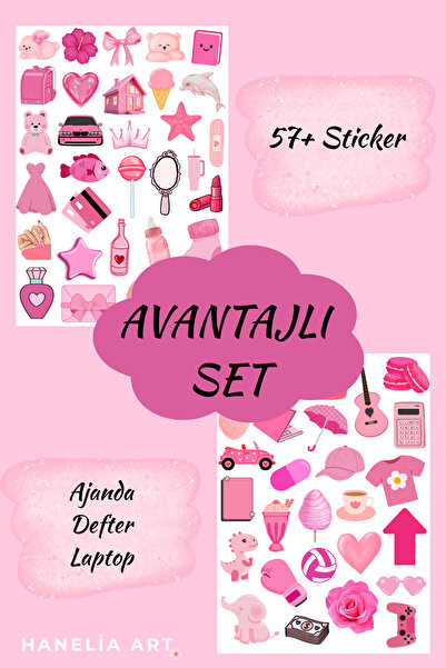 Hanelia Art Pembe Sticker – 2’li Avantaj Seti | Ajanda, Defter & Laptop
