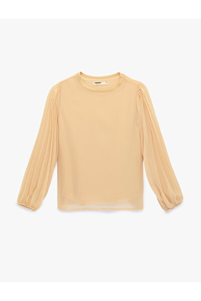 Koton Long Sleeve Crew Neck Pleated Blouse