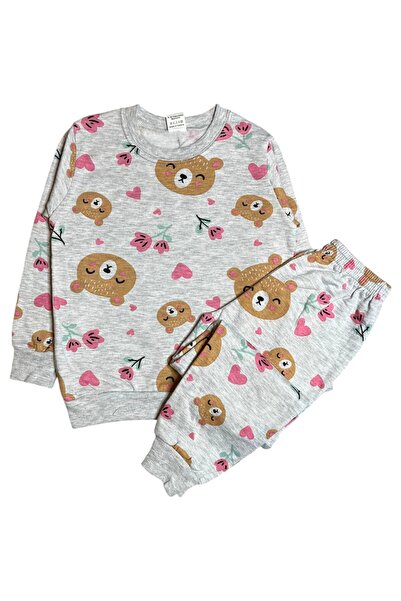 Fil Kids Детски комплект зимни пижами с дълги ръкави от памучен плат в сиво с...