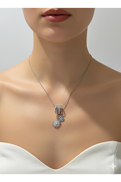 staınless steel 316L Çelik Gümüş Renk Zirkon Taşlı Kadın Charm Kolye