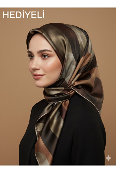 Levidor 90X90 Silk-Look Brown Scarf – Non-Slip Twill Stylish Design