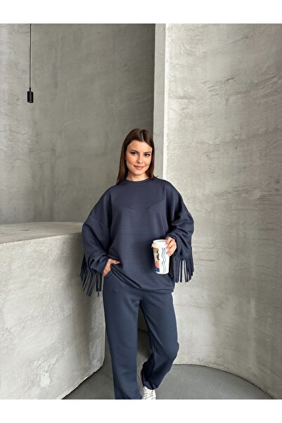 DONNA LISSA Women's Tassel Detailed Oversized Premium Modal Tracksuit Set Dl89