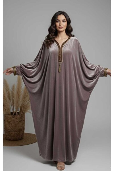 VİSKOYAT Stylish Velvet Kaftan Dress – Loose Fit Comfortable and Elegant Long...