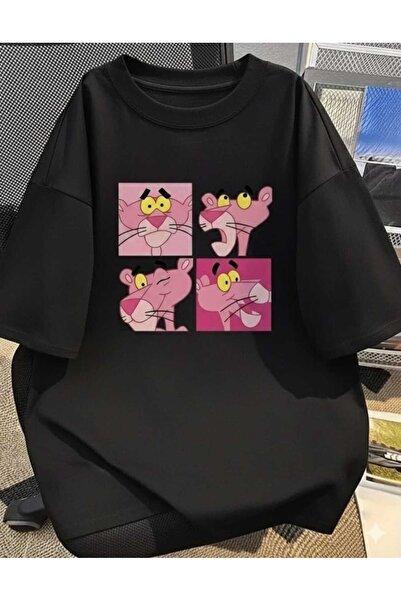 CLASSY.MODA Μπλουζάκι Unisex Oversize με στάμπα χαρακτήρων Pink Panther