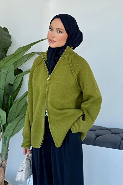 Hazamoda Roma Zippered Cardigan Oil Green