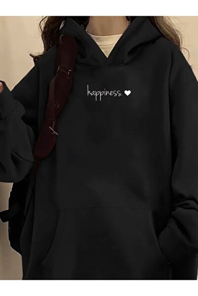 FUFLUNS Happi̇nes Heart Printed Oversize Unisex Women/Men Ka Hooded Weatshi̇rt