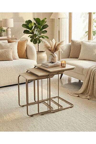 ModernEvveOfis C Tekerlekli Zigon Sehpa MDF Cappucino Boyalı - Lake Boyalı Ke...