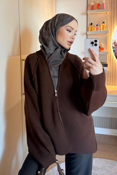 Hazamoda Roma Zippered Cardigan Bitter Brown