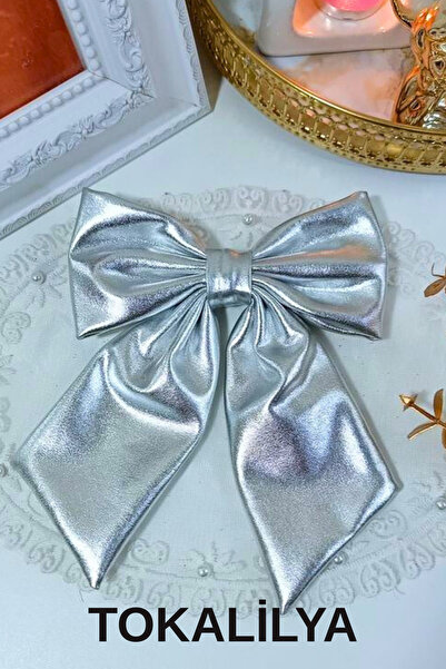 TOKALİLYA Kadın deri görünümlü silver gümüş metalik parlak otomatik klips fiy...