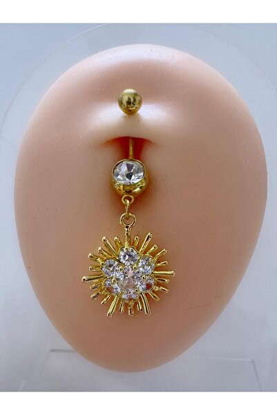 Arescollection CERRAHİ ÇELİK ZİRKON TAŞLI SALLANTILI GÖBEK PİERCİNGİ
