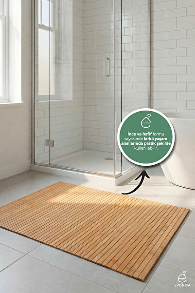 EVONİTA Bambu Kaymaz Banyo Paspası -Katlanabilir Doğal Çok Amaçlı Kaydırmaz T...
