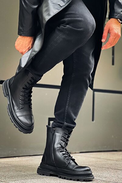 Lucy Shoes Yg229 Crow Men's Sporty Casual Lace-Up and Zipper Skin Boots Cst -...