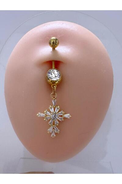 Arescollection CERRAHİ ÇELİK ZİRKON TAŞLI SALLANTILI GÖBEK PİERCİNGİ