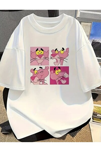 CLASSY.MODA Μπλουζάκι Unisex Oversize με στάμπα χαρακτήρων Pink Panther