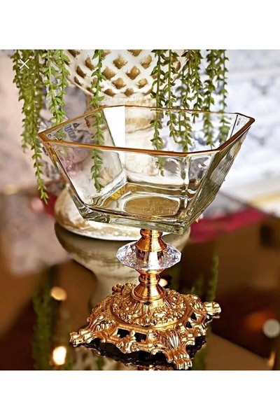 silvia home decor 1 Adet Tekli Metal Döküm Ayaklı Gold Detaylı Magnolia-kase-...