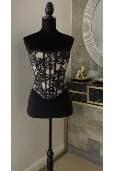 Ceren Öncel Atelier Premium Siyah Dantel Büstiyer Korse