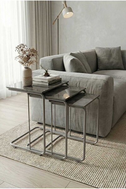 ModernEvveOfis C Tekerlekli Zigon Sehpa MDF Sis Gri Boyalı - Lake Boyalı Kena...