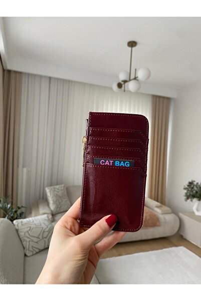 ÇANTA Cat Bag Women's Burgundy Multi-Compartment Card Holder