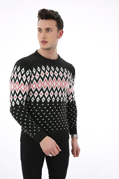 buğrahayalin Patterned Black Thick Winter Casual Knit Sweater