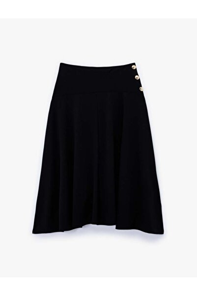 Koton Metal Düğme Aksesuarlı Midi Kloş Siyah Kadın Etek 6WAK10112EK