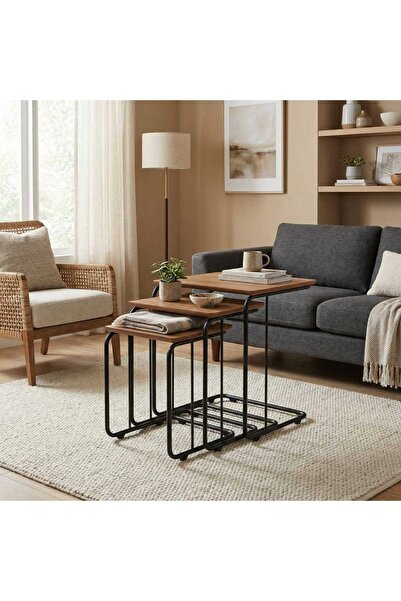 ModernEvveOfis C Tekerlekli Zigon Sehpa MDF Siyah Boyalı - Lake Boyalı Kenar ...