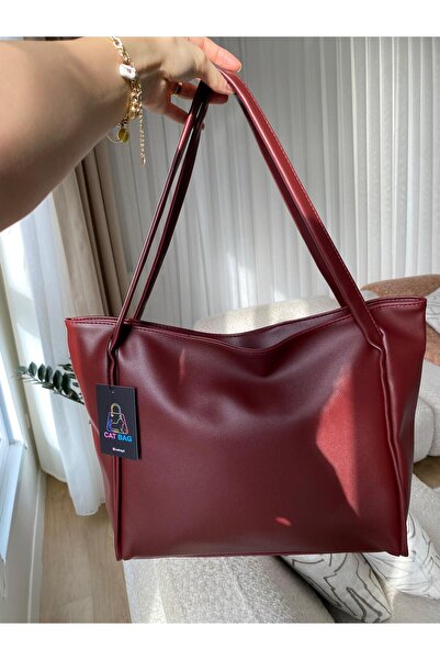 ÇANTA Cat Bag Women's Large Soft Textured Burgundy Hand/Arm Bag