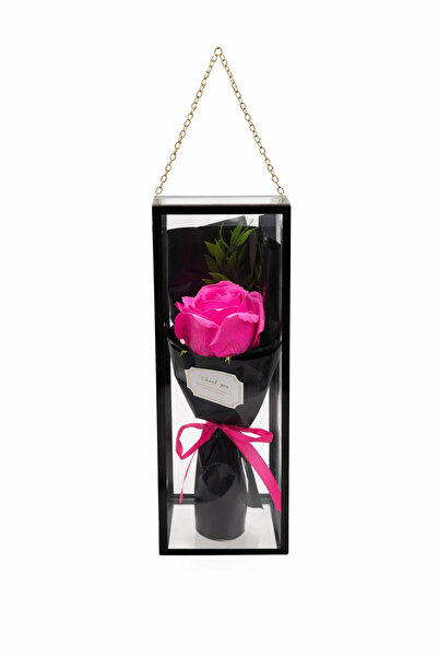 OEM Fuchsia Foam Rose Decor in Transparent Black Box 26cm