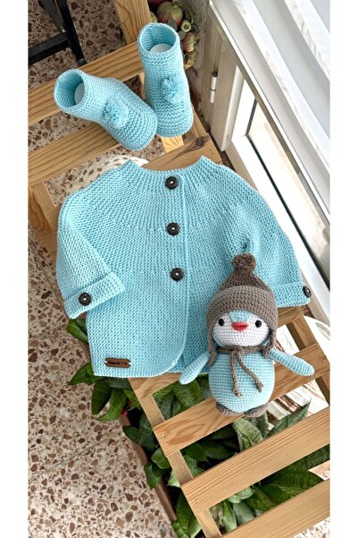 Happy Moon Bebek giyim hediyelik el örgüsü hırka patik penguen oyuncak uyku a...