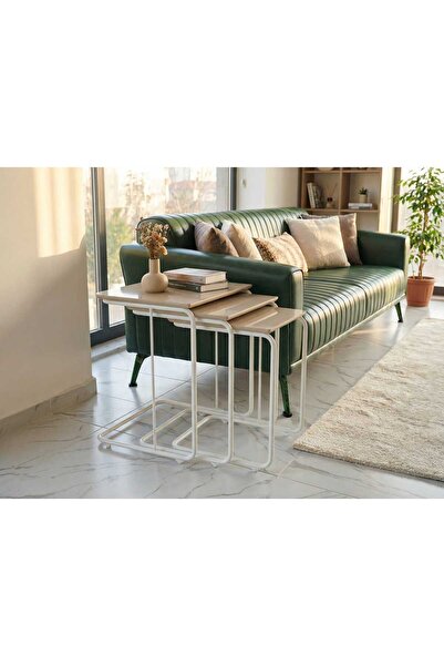 ModernEvveOfis C Tekerlekli Zigon Sehpa MDF Beyaz Boyalı - Lake Boyalı Kenar ...