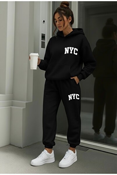 FUFLUNS Nyc Printed Unisex Women/Men Hooded Oversize Bottom/Top Tracksuit Set