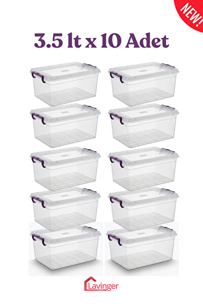 Lavinger Ev Gereçleri 3.5 Lt X 10 Plastic Storage Containers with Locking Lid...