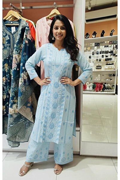 Generic Blue-cotton-chickankari