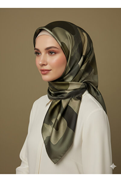 Levidor 90X90 Silk-Look Khaki Color Scarf – Non-Slip Twill Stylish Design